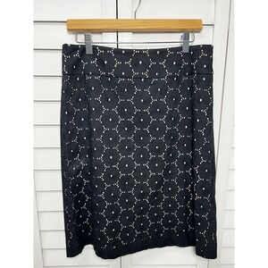 Talbots Floral Eyelet Cotton A-Line Skirt Women's Size 8 Black & Nude